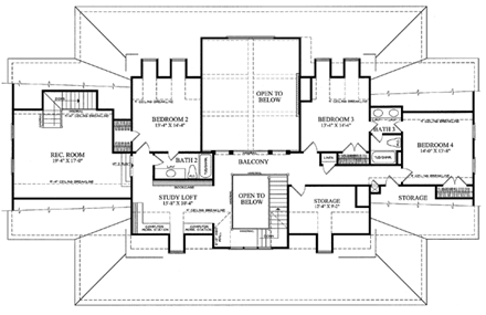 Colonial, Country, Farmhouse, Plantation, Southern House Plan 86143 with 4 Beds, 5 Baths, 2 Car Garage Second Level Plan