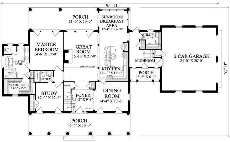 Colonial, Country, Plantation, Southern House Plan 86148 with 4 Beds, 3 Baths, 2 Car Garage Level One