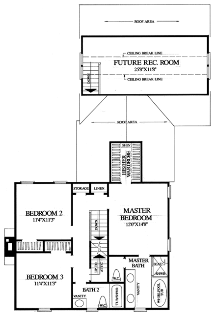 Colonial, Southern House Plan 86168 with 3 Beds, 3 Baths, 2 Car Garage Second Level Plan