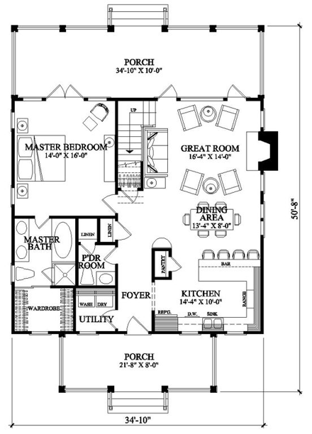 Bungalow, Cape Cod, Cottage, Country House Plan 86169 with 4 Beds, 4 Baths First Level Plan
