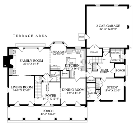 Colonial, Southern House Plan 86180 with 3 Beds, 4 Baths, 2 Car Garage First Level Plan