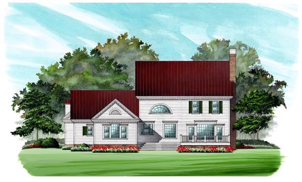 Colonial, Southern Plan with 3057 Sq. Ft., 4 Bedrooms, 4 Bathrooms, 2 Car Garage Rear Elevation