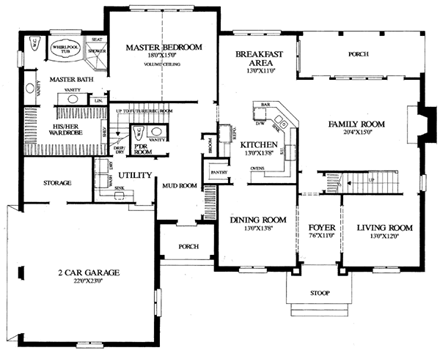 European House Plan 86190 with 4 Beds, 4 Baths, 2 Car Garage First Level Plan
