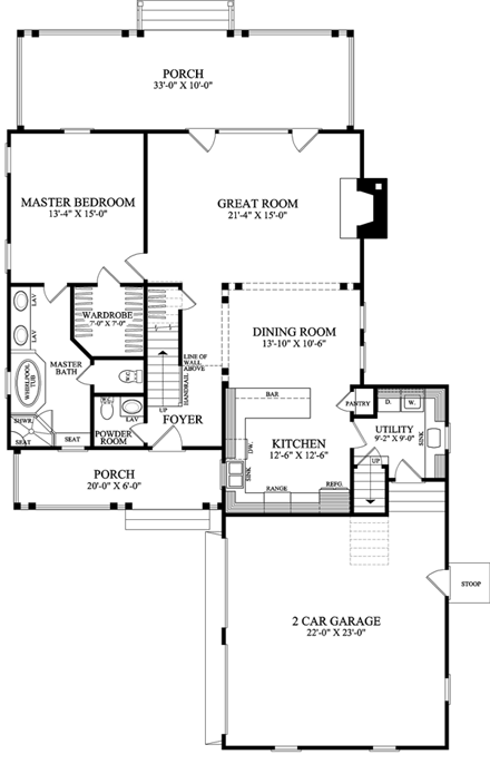 Cottage, Country, Farmhouse, Traditional House Plan 86196 with 3 Beds, 3 Baths, 2 Car Garage First Level Plan
