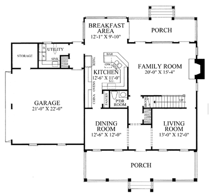 Colonial, Farmhouse, Southern House Plan 86217 with 4 Beds, 4 Baths, 2 Car Garage First Level Plan