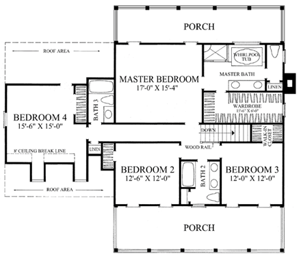 Colonial, Farmhouse, Southern House Plan 86217 with 4 Beds, 4 Baths, 2 Car Garage Second Level Plan