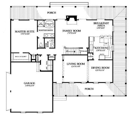 Colonial, Country, Farmhouse, Southern House Plan 86230 with 3 Beds, 3 Baths, 2 Car Garage First Level Plan
