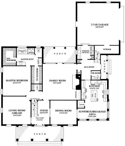Colonial, Plantation, Southern House Plan 86242 with 4 Beds, 4 Baths, 2 Car Garage First Level Plan