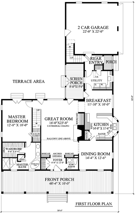 Country, Farmhouse, Southern House Plan 86244 with 3 Beds, 4 Baths, 2 Car Garage First Level Plan