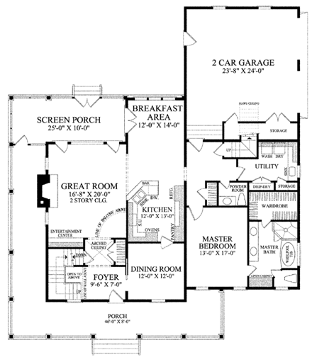 Country, Farmhouse, Southern House Plan 86245 with 4 Beds, 4 Baths, 2 Car Garage First Level Plan