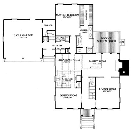 Colonial House Plan 86247 with 4 Beds, 4 Baths, 2 Car Garage First Level Plan