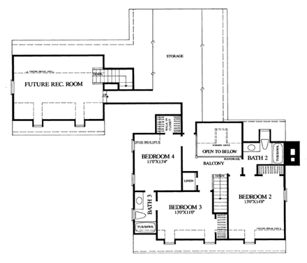 Colonial House Plan 86247 with 4 Beds, 4 Baths, 2 Car Garage Second Level Plan