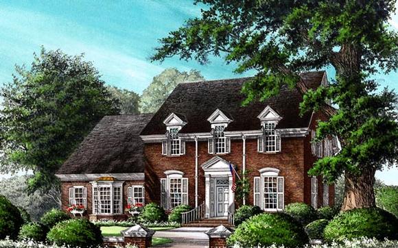 Colonial, Traditional House Plan 86254 with 4 Beds, 4 Baths, 2 Car Garage Elevation