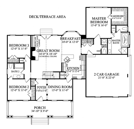 Colonial, Cottage, Country, Southern House Plan 86273 with 3 Beds, 3 Baths, 2 Car Garage First Level Plan