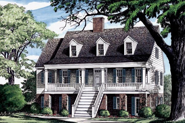Coastal, Country, Southern, Traditional Plan with 2071 Sq. Ft., 4 Bedrooms, 4 Bathrooms, 2 Car Garage Elevation
