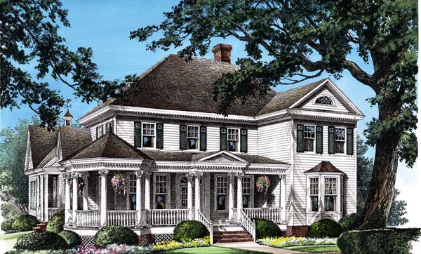 Colonial, Farmhouse, Southern, Victorian House Plan 86280 with 4 Beds, 4 Baths, 2 Car Garage Elevation