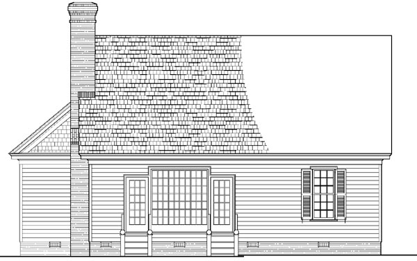 Colonial, Southern, Traditional Plan with 1866 Sq. Ft., 3 Bedrooms, 3 Bathrooms, 2 Car Garage Rear Elevation