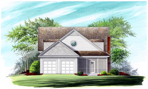 Farmhouse, Traditional Plan with 2733 Sq. Ft., 4 Bedrooms, 4 Bathrooms, 2 Car Garage Rear Elevation