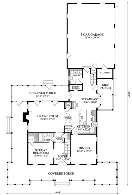 Colonial, Cottage, Country, Farmhouse, Southern, Traditional House Plan 86308 with 4 Beds, 5 Baths, 3 Car Garage First Level Plan