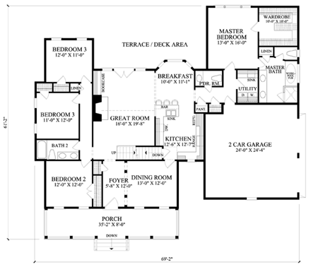 Country, Southern House Plan 86315 with 4 Beds, 3 Baths, 2 Car Garage First Level Plan