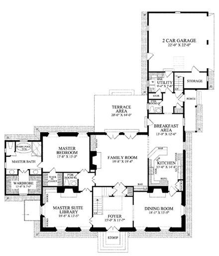 Colonial, Plantation, Traditional House Plan 86328 with 5 Beds, 6 Baths, 2 Car Garage First Level Plan