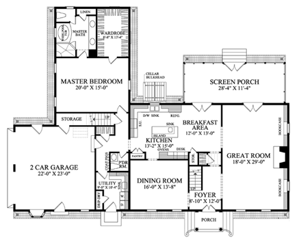 Colonial House Plan 86329 with 5 Beds, 6 Baths, 2 Car Garage First Level Plan