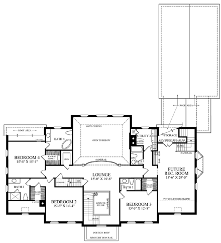 Plantation, Southern House Plan 86331 with 4 Beds, 6 Baths, 3 Car Garage Second Level Plan