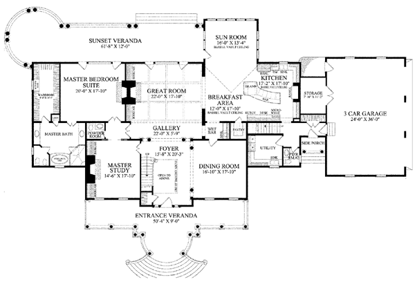 Plantation, Southern House Plan 86340 with 4 Beds, 6 Baths, 3 Car Garage Level One