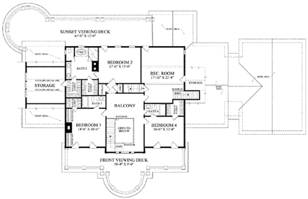 Plantation, Southern House Plan 86340 with 4 Beds, 6 Baths, 3 Car Garage Second Level Plan