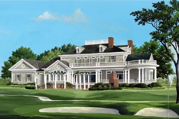 Plantation, Southern House Plan 86340 with 4 Beds, 6 Baths, 3 Car Garage Rear Elevation