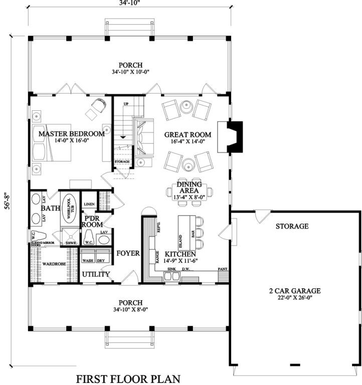 Cottage, Country, Farmhouse House Plan 86341 with 3 Beds, 3 Baths, 2 Car Garage Level One
