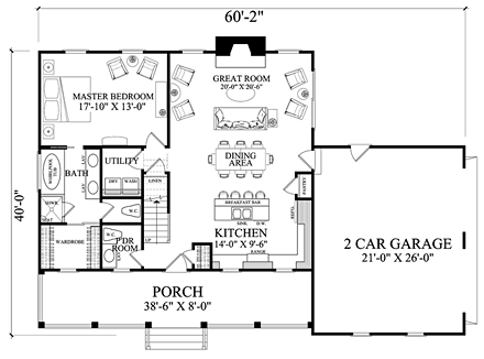 Cape Cod, Country, Southern House Plan 86345 with 3 Beds, 3 Baths, 2 Car Garage First Level Plan