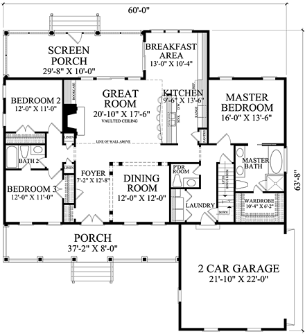 Country, Southern, Traditional House Plan 86349 with 3 Beds, 3 Baths, 2 Car Garage First Level Plan