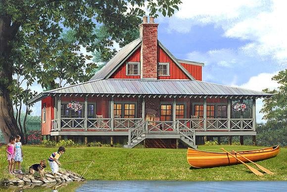 Bungalow, Cabin, Cottage, Country, Southern, Traditional House Plan 86350 with 4 Beds, 3 Baths, 2 Car Garage Elevation