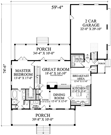 Cottage, Country, Southern House Plan 86354 with 3 Beds, 3 Baths, 2 Car Garage First Level Plan