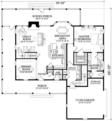 Cottage, Country, Southern House Plan 86355 with 4 Beds, 4 Baths, 2 Car Garage First Level Plan