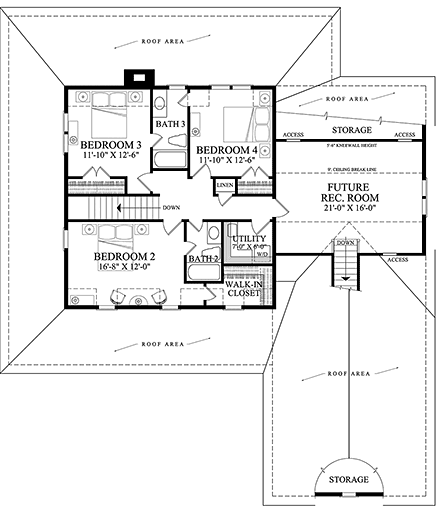 Cottage, Country, Southern House Plan 86355 with 4 Beds, 4 Baths, 2 Car Garage Second Level Plan