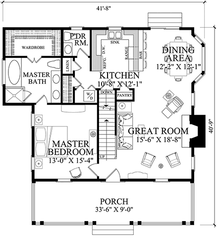 Cottage, Country, Southern House Plan 86357 with 4 Beds, 4 Baths First Level Plan