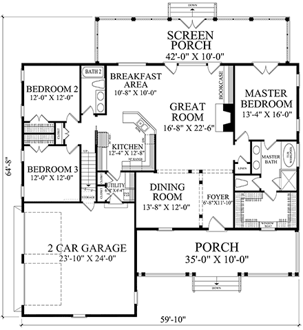Cottage, Country, Farmhouse House Plan 86358 with 4 Beds, 3 Baths, 2 Car Garage First Level Plan
