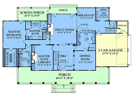 Colonial, Country, Southern House Plan 86359 with 4 Beds, 4 Baths, 2 Car Garage First Level Plan