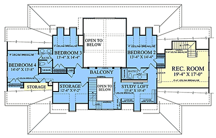 Colonial, Country, Southern House Plan 86359 with 4 Beds, 4 Baths, 2 Car Garage Second Level Plan