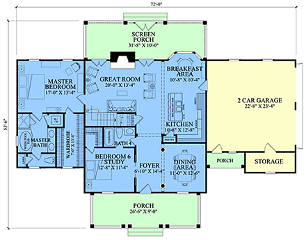 Country, Farmhouse, Traditional House Plan 86360 with 6 Beds, 4 Baths, 2 Car Garage First Level Plan