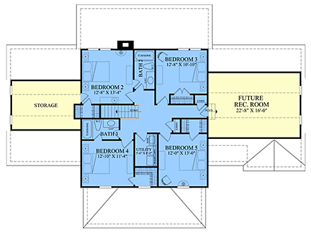 Country, Farmhouse, Traditional House Plan 86360 with 6 Beds, 4 Baths, 2 Car Garage Second Level Plan