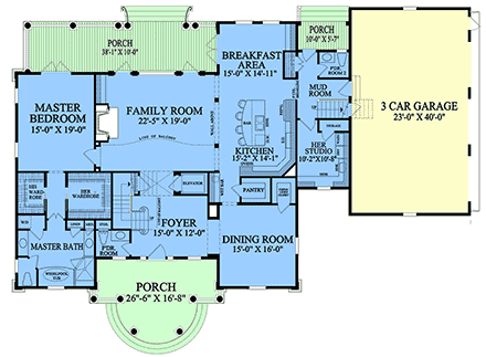 Colonial, Greek Revival, Southern, Traditional House Plan 86366 with 4 Beds, 7 Baths, 3 Car Garage First Level Plan
