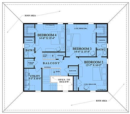 Coastal, Country, Plantation, Southern House Plan 86368 with 4 Beds, 5 Baths, 4 Car Garage Second Level Plan