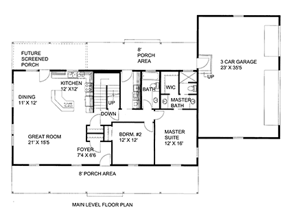 House Plan 86561 with 2 Beds, 2 Baths, 3 Car Garage First Level Plan