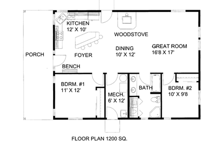 House Plan 86562 with 2 Beds, 1 Baths First Level Plan