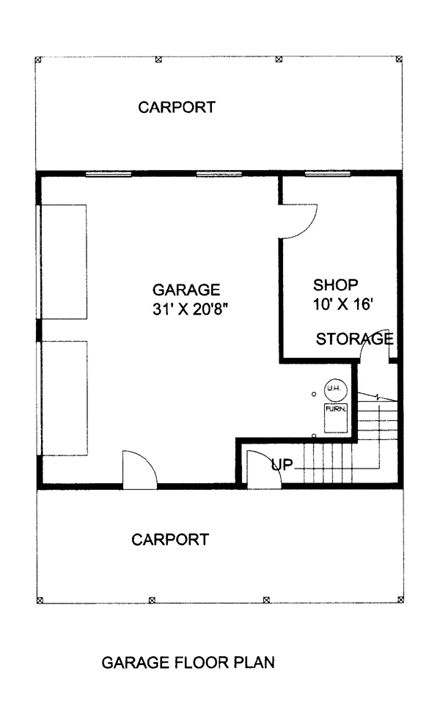 2 Car Garage Apartment Plan 86581 with 1 Beds, 1 Baths First Level Plan