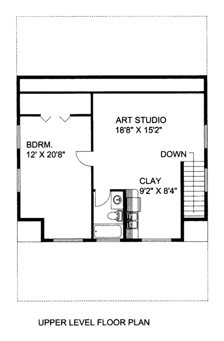2 Car Garage Apartment Plan 86581 with 1 Beds, 1 Baths Second Level Plan