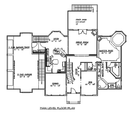 Tudor House Plan 86723 with 4 Beds, 4 Baths, 3 Car Garage First Level Plan